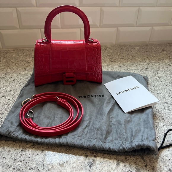 Balenciaga Hourglass Small Handbag Crocodile Embossed in Red - Picture 4 of 13